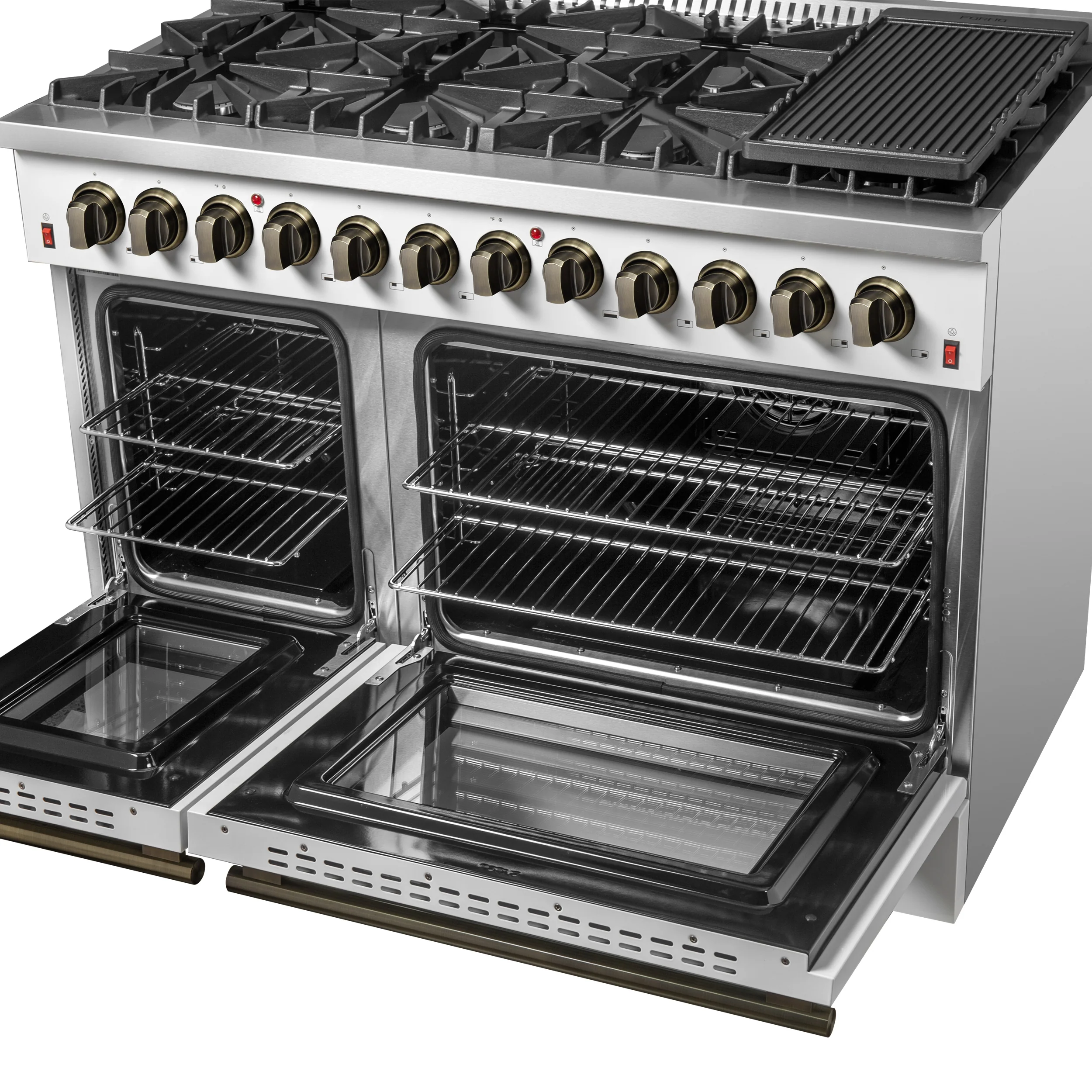 Galiano 48-inch Dual Fuel Range White & Antique Brass Design with 8 Sealed Burners 107,000 BTU, 6.58 cu. ft. double ovens & Griddle - Image 11
