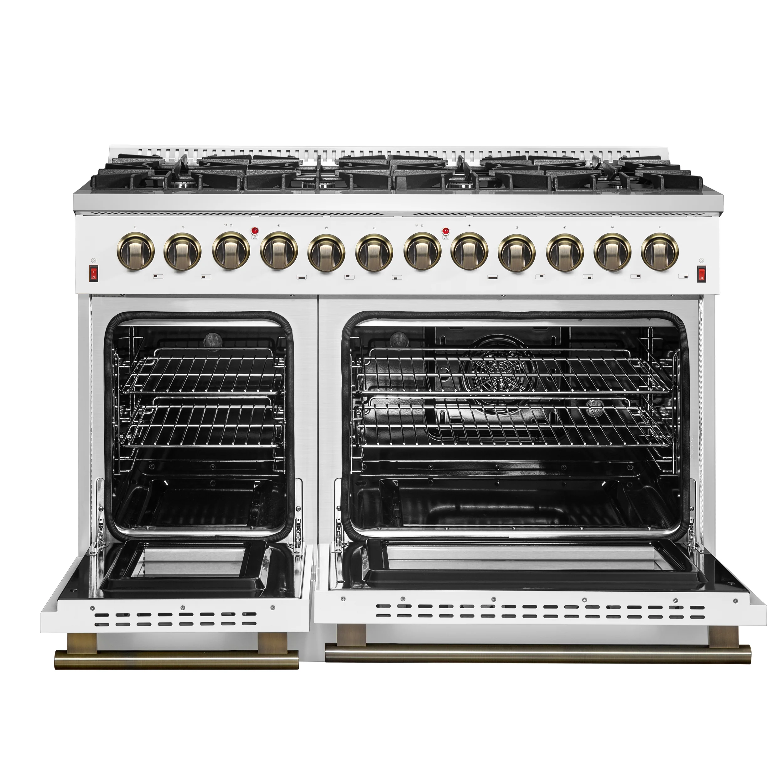 Galiano 48-inch Dual Fuel Range White & Antique Brass Design with 8 Sealed Burners 107,000 BTU, 6.58 cu. ft. double ovens & Griddle - Image 13
