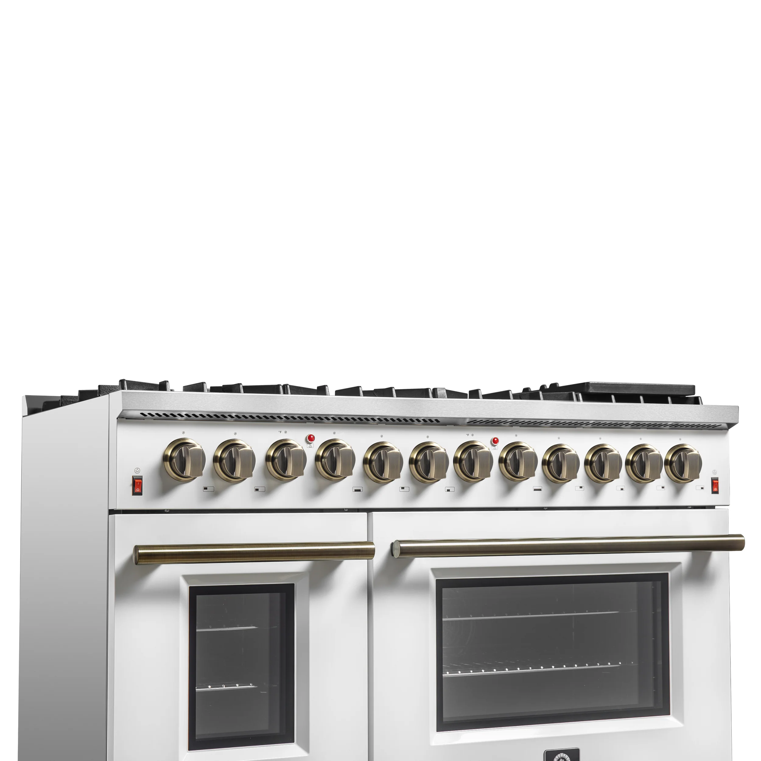 Galiano 48-inch Dual Fuel Range White & Antique Brass Design with 8 Sealed Burners 107,000 BTU, 6.58 cu. ft. double ovens & Griddle - Image 16