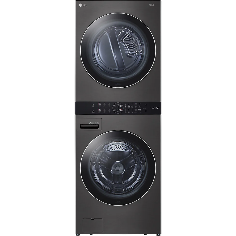 WKEX200HBA - LAUNDRY CENTERS - LG - Stacked Washer/Dryer - Electric - Black Stainless Steel - Open Box