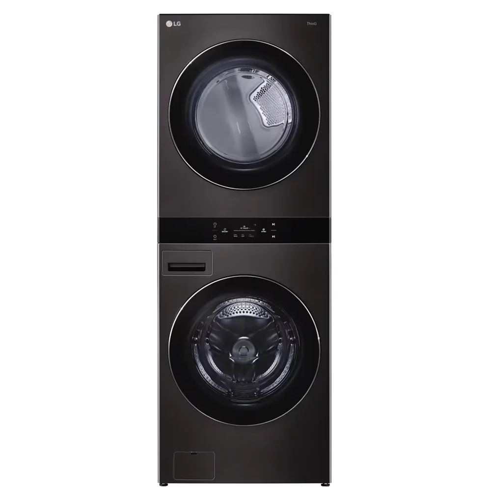WKEX300HBA - LAUNDRY CENTERS - LG - Stacked Washer/Dryer - Electric - Black Stainless Steel - Open Box